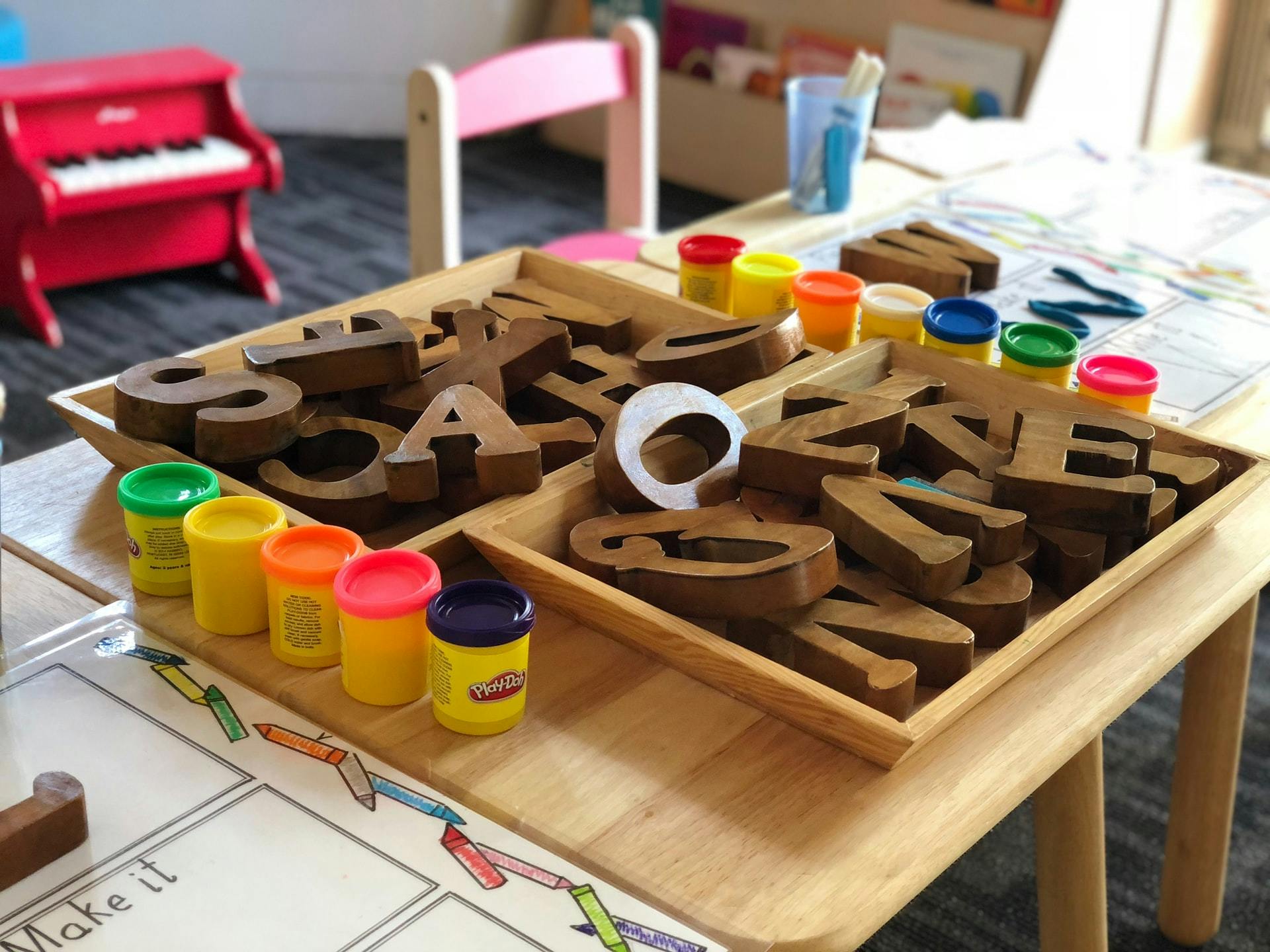 Activity station in a play-based learning classroom. 