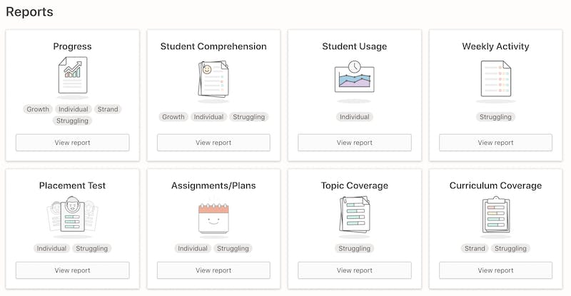 Screenshot of Prodigy's Teacher reports 