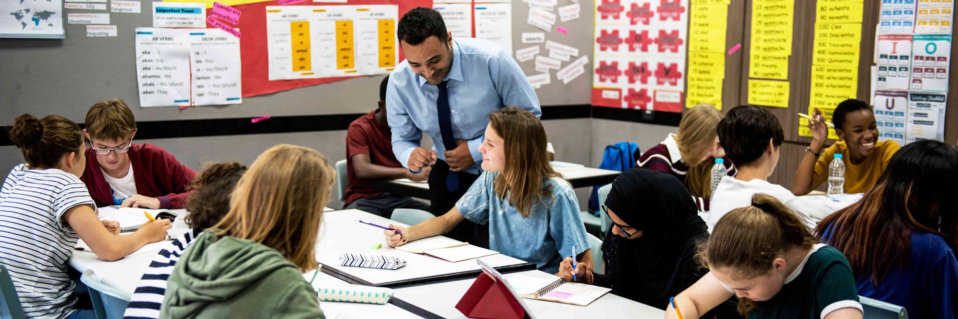 Teacher with middle school students.