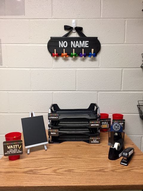 Classroom supply station.