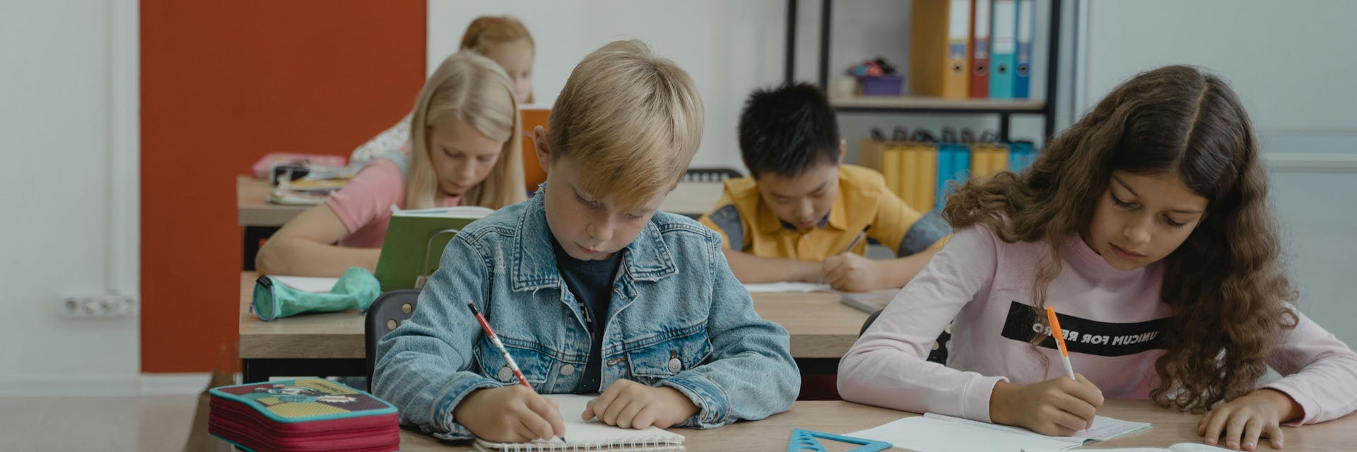 Elementary school students at work in class