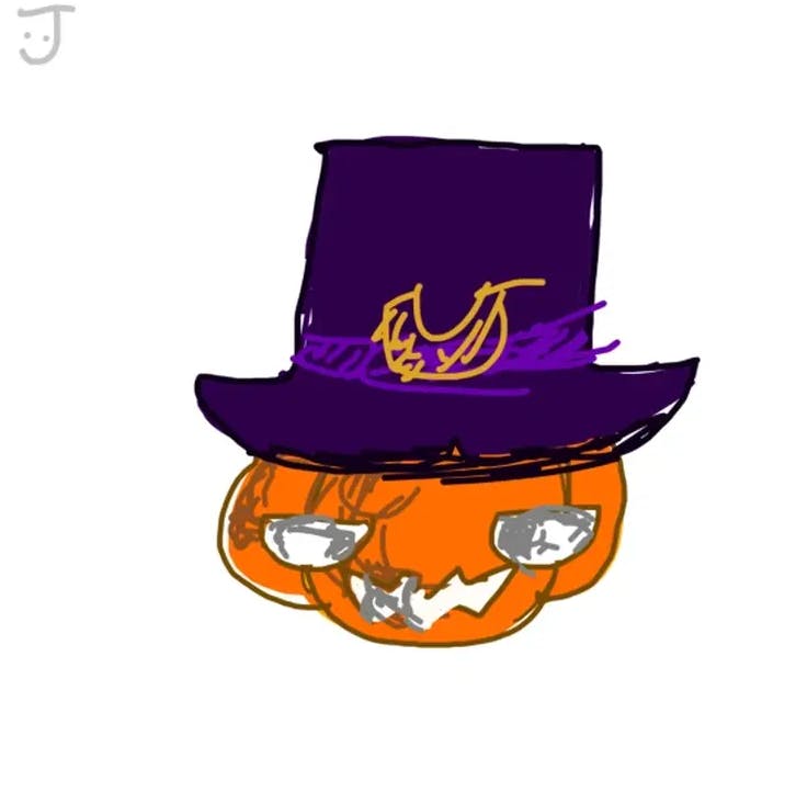 Jayyyke's art smiley pumpkin with a purple hat for Wiztober