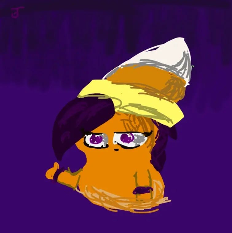 Jayyyke's art character with purple eyes wearing a stylish hat for Wiztober