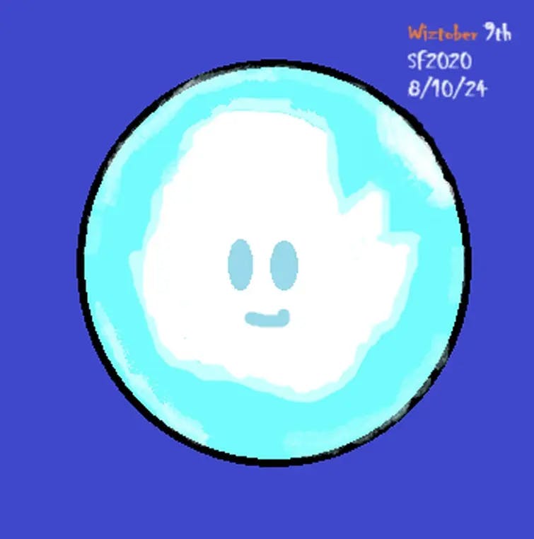 SuperaliFan2020's art cheerful ghost in a blue sphere featuring a friendly face for Wiztober