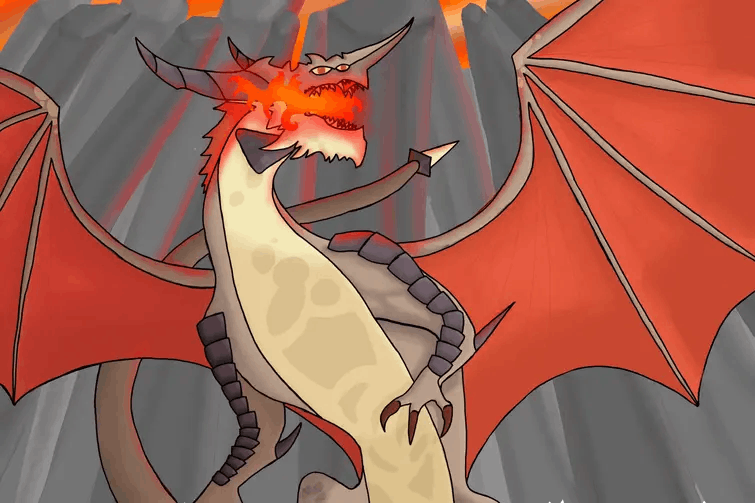 Valkora yt's art a dragon with bright red eyes and red wings for Wiztober